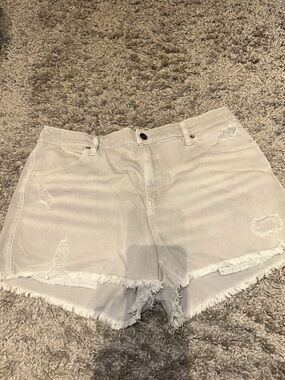 aerie Light Gray Frayed Denim Shorts